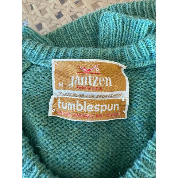 Vintage 60s 70s Jantzen Tumblespun green v-neck sweater, size M - Picture 6 of 6